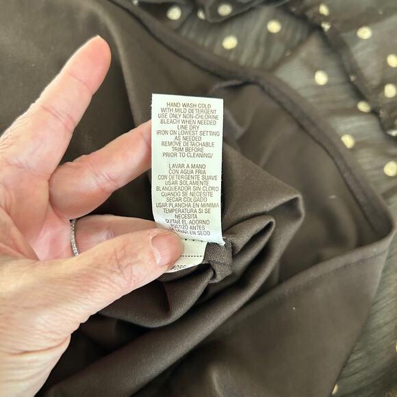 Womens Dress Polka Dot SZ10 Brown 2Piece Slip Sheer Overlay Sleeveless - Picture 4 of 7